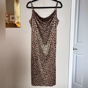 Cheetah print leopard print midi dress - H&M midi dress with slit - cowl neck